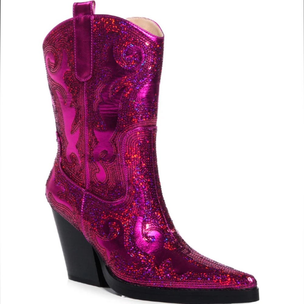 Azalea Wang nwot Merrill sequin fuchsia western  Western Boots